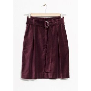 & Other Stories Velvet Skirt High Waist Belted A-Line Burgundy Red Purple Size 4